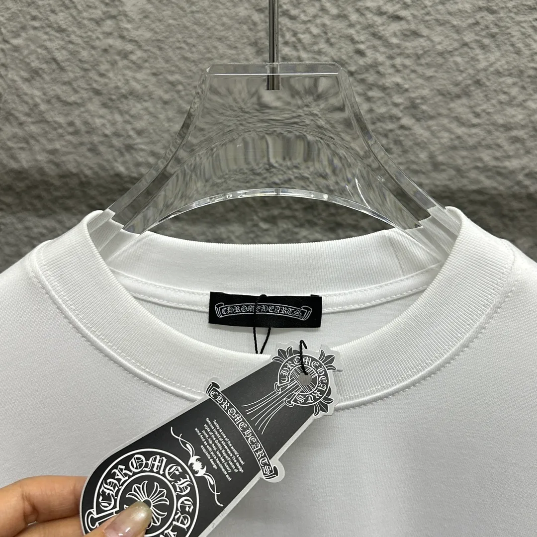 🅿️180 CH*Cro Heart*2025 spring and summer new style Classic horseshoe embroidery Customized double yarn plain cotton fabric Short-sleeved T-shirt Unisex Color: Black White Size: S (90-130 catties) M (120-150 catties) L (140-165 catties) XL (160-180 catties) XXL (180-210 catties)